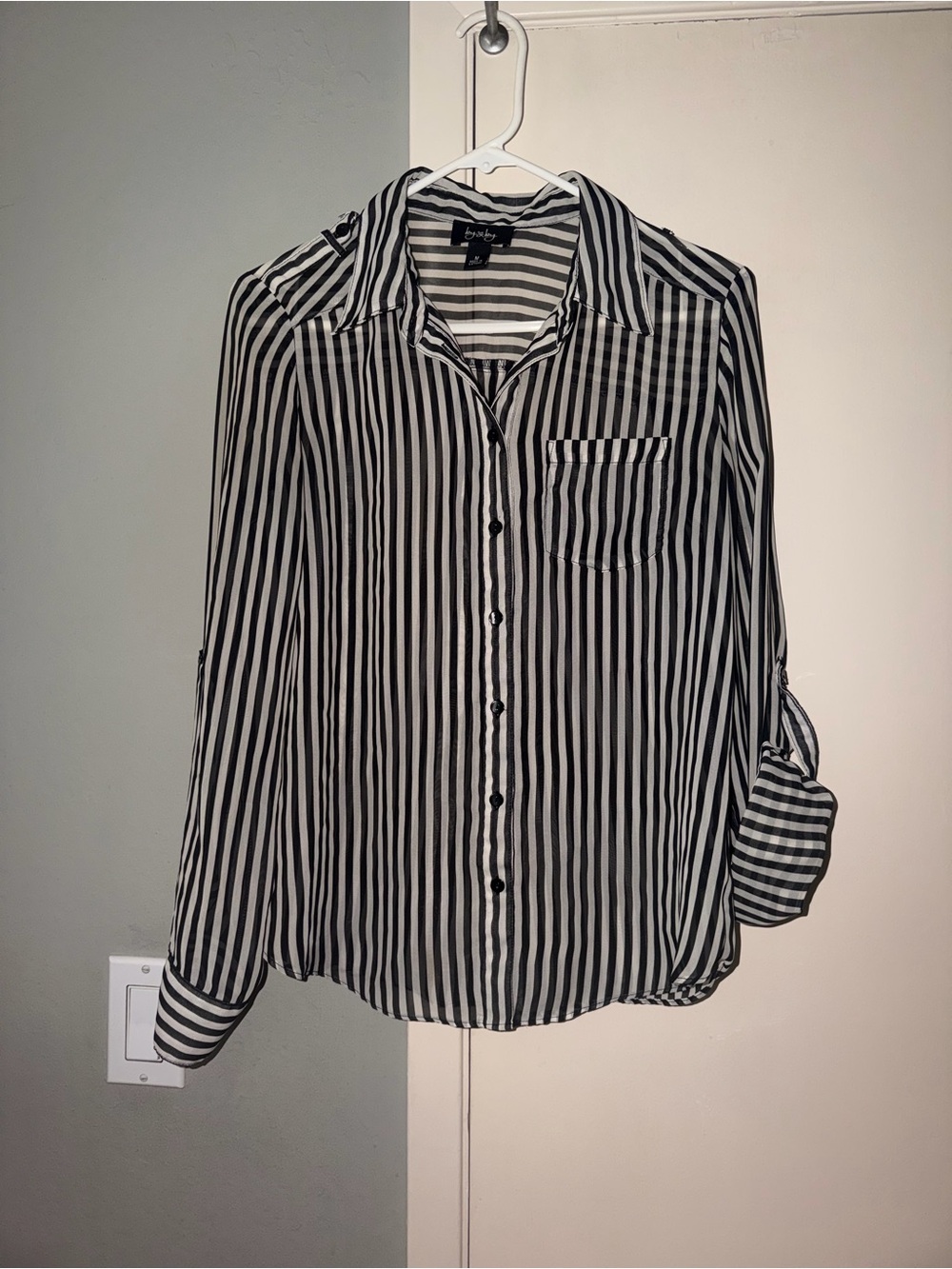 Black and White Vertical Stripe Button-Down Shirt